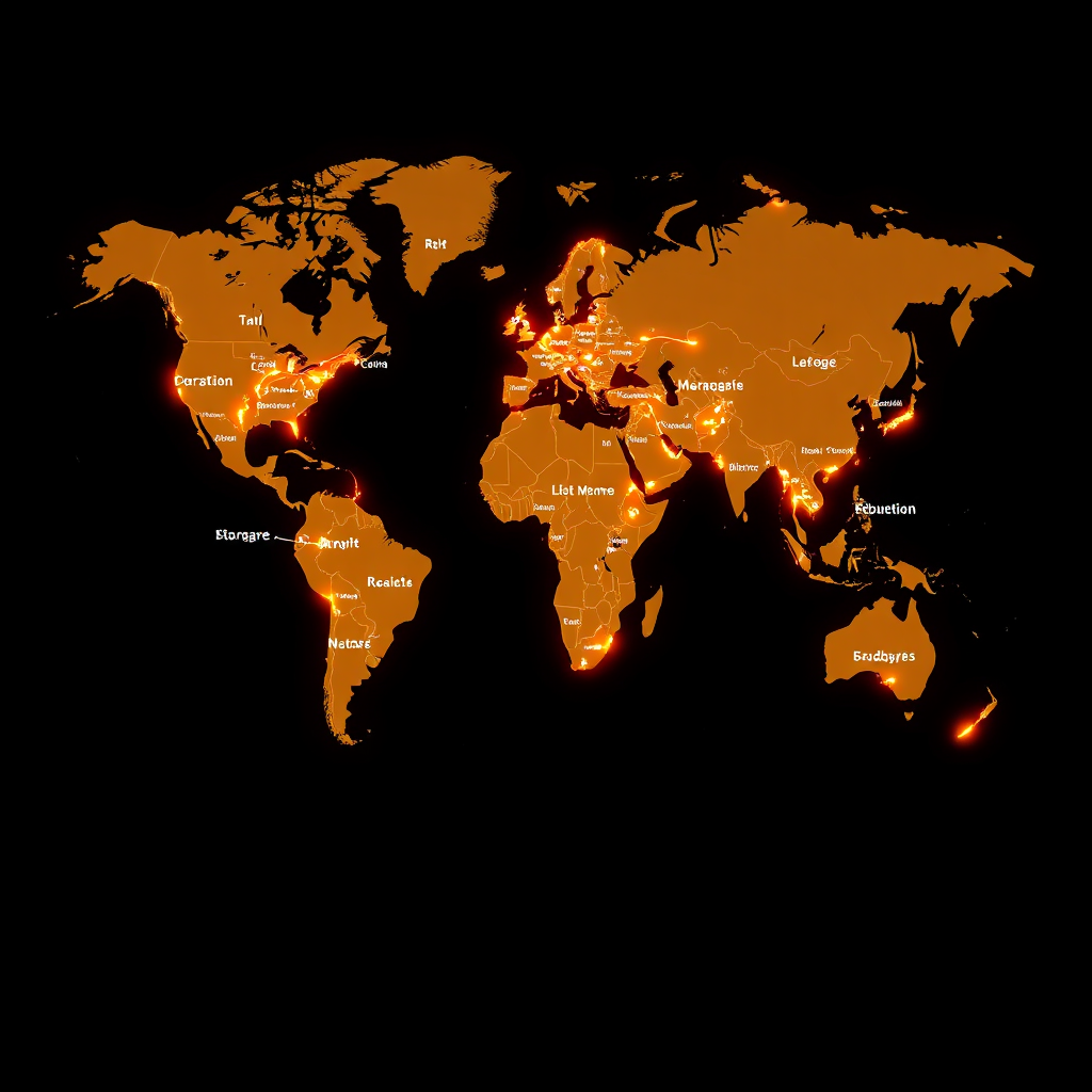 Show a map of the world, with glowing lines connecting different cities and cultures. The lines represent the global reach of Number Six's music. The style should be modern and informative.